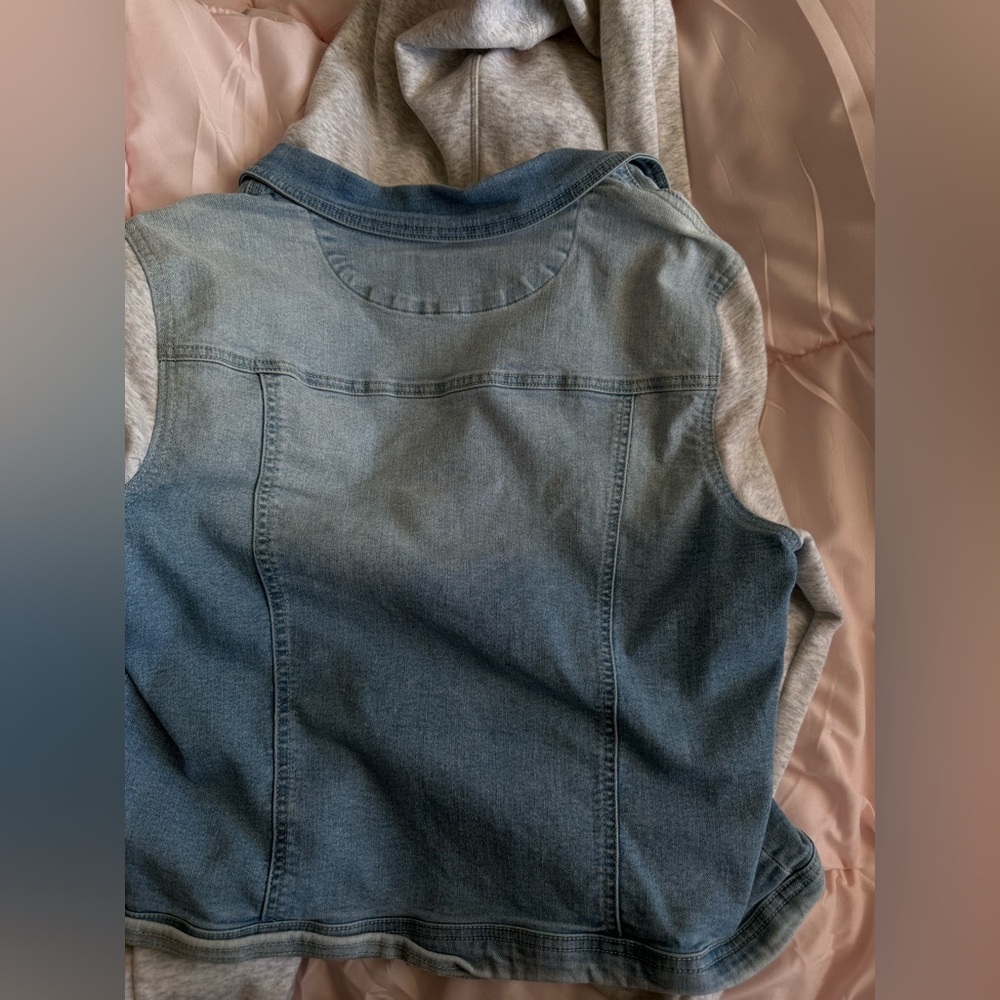 Denim and Gray Hooded Vest
